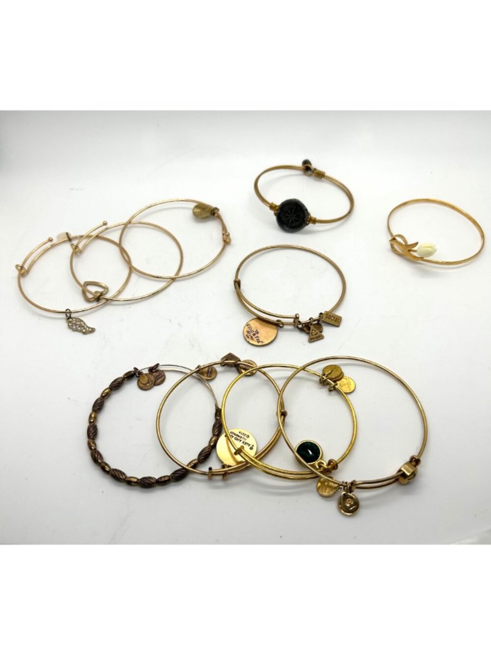 Lot Of 10 Gold-Tone Bracelets 4 Alex And Ani 1 Avon 1 Wind And Fire - Picture 3 of 10